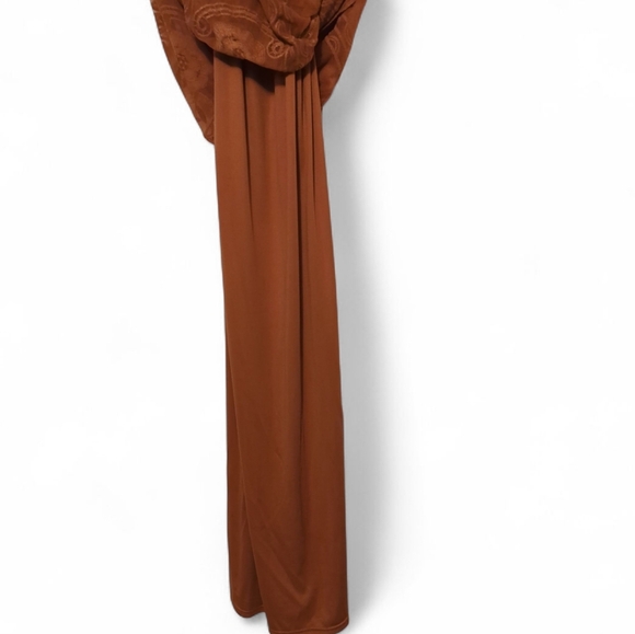 Camel Lace Overlay Off Shoulder Flounce Maxi Dress Size Medium - Picture 5 of 5